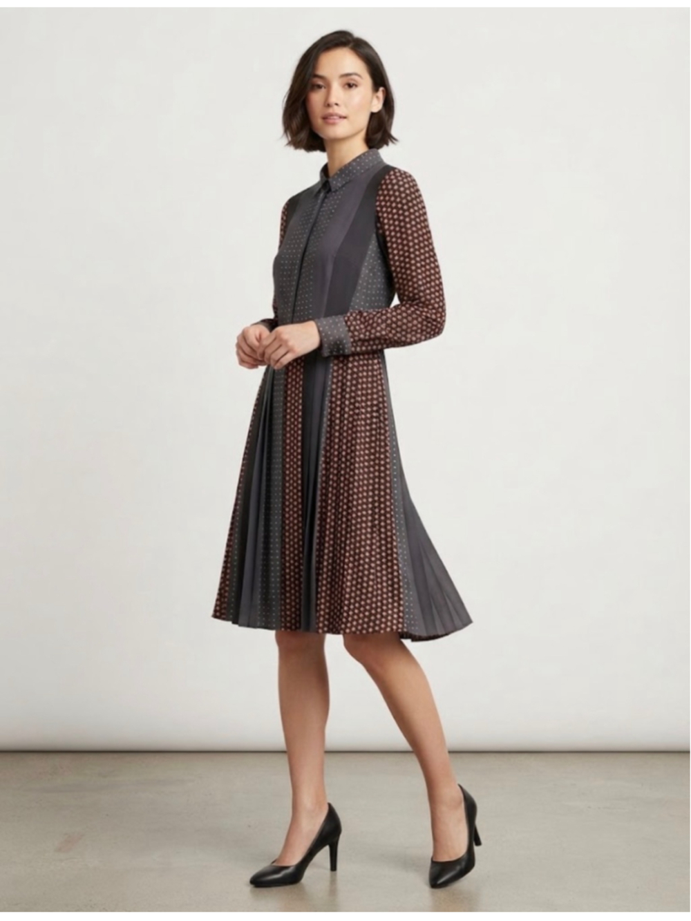Ann Taylor Midi Dress Size 0 Petite Black Orange Patterned Pleated